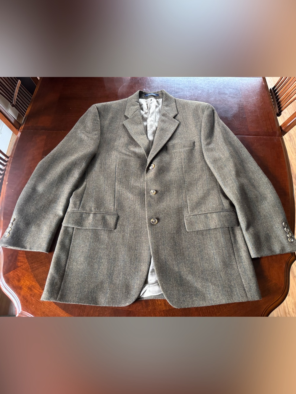 Chaps by Ralph Lauren Olive Brown Herringbone 100% Lambswool Size 41R Tweed